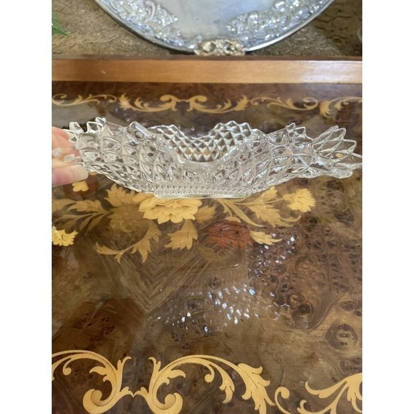 Vintage Clear INDIANA GLASS Co Square Ruffled Diamond Point Candy Nut Dish Bowl - Picture 4 of 6
